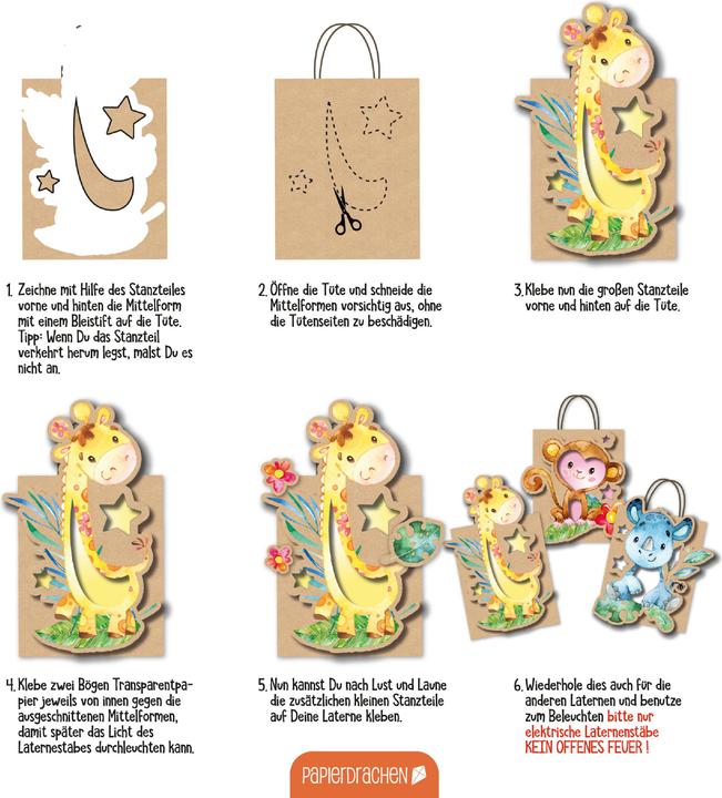 Actual product image Papierdrachen 3 children's lanterns wild animals/Africa - Set 8