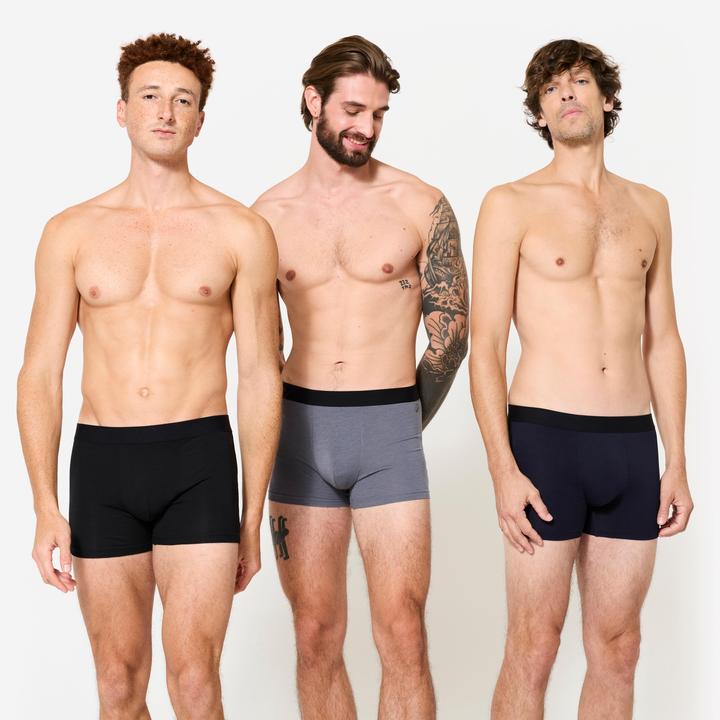 Domyos Boxershorts Herren Baumwolle 3er-Pack - schwarz/grau/blau
