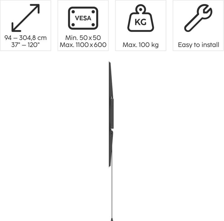 Produktbild Hama TV-Wandhalterung, starr, 305 cm (120") bis 100 kg, Wandabstand 2,8 cm (Wand, 120", 100 kg)