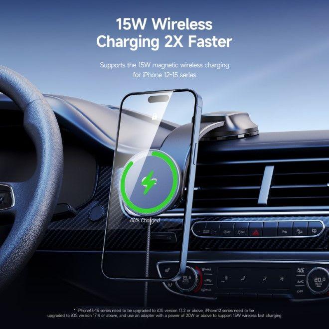 Produktbild Duzzona V4 Qi2 15W MagSafe Wireless Autoladegerät - Schwarz (15 W)