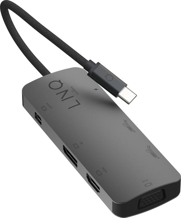 Produktbild LINQ Connects USB-C -> 1x HDMI, 1x DP, 1x miniDP, 1x VGA, 1x USB-C, 2x USB-A LQ48019 grey (USB-C, 7 Ports)