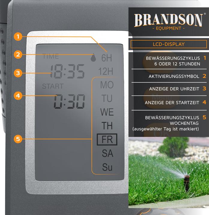 Produktbild Brandson Bewässerungscomputer, Wasserzeitschaltuhr, Bewässerungsuhr, Display, Bewässerungssteuerung digital (Bewässerungscomputer)