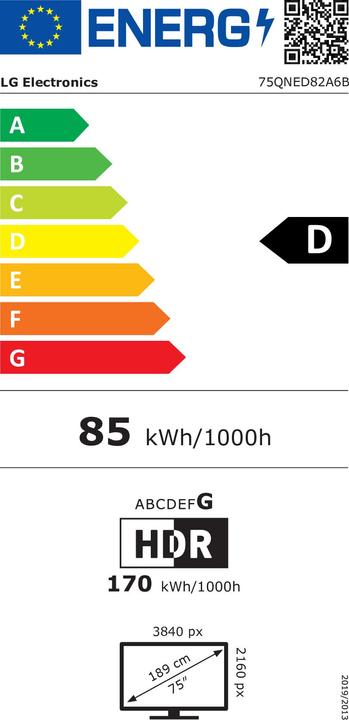 Energie-Label LG 75QNED82A6B 4K QNED TV 217 cm (75) (75", QNED, 4K, 2025)