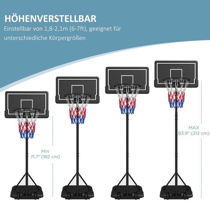 Image du produit Swisshandel24 Panier de basket-ball, support réglable en hauteur, avec roulettes et panneau arrière incassable