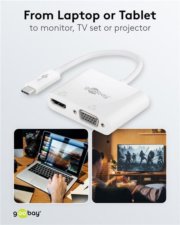 Actual product image Goobay USB-C™ Multiport Adapter HDMI™+VGA, 1pcs. in polybag, White (USB-C, 1 Ports)