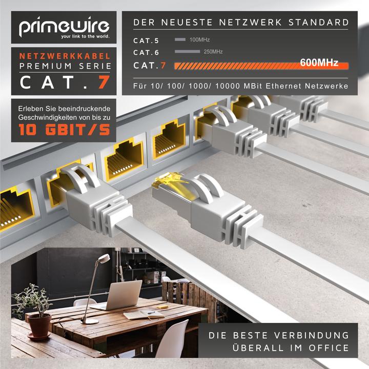 Produktbild Primewire CAT.7 Netzwerkkabel flach - Ethernet Gigabit Lan Kabel RJ45 - Patchkabel - komp. CAT.5 CAT.6 CAT.8 (U/FTP, CAT7, 1 m)