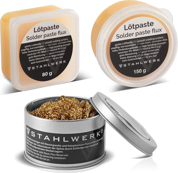 Produktbild Stahlwerk Lötzubehör Set mit Lötkolbenspitzen-Reiniger, Lötpaste & Lötpaste (Lötkolben)