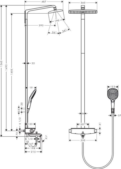 Produktbild hansgrohe Raindance Select E 360 1jet Showerpipe Wanne chrom : Farbe - Weiss/Chrom