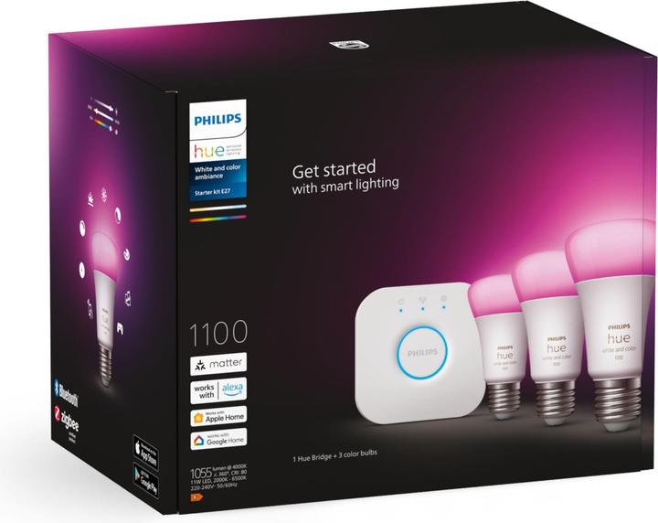 Actual product image Philips Hue Starter Kit (E27, 9 W, 1055 lm, 3 x, F)