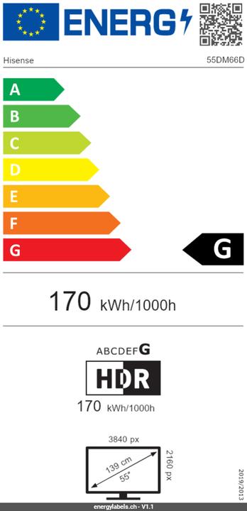 Energy Label Hisense Signage display 55DM66D 55", 24/7, UHD, 500cd/m², 25% haze (3840 x 2160 Pixels, 55")