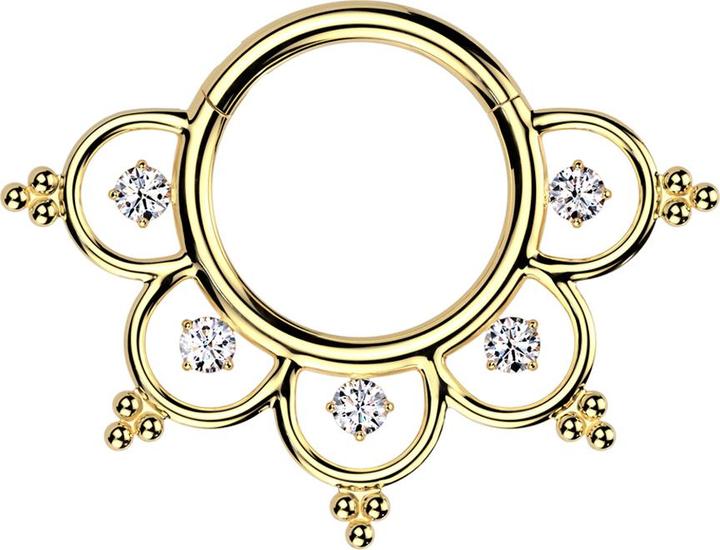 Actual product image Star Piercing Micro Segmentring klappbar vergoldet fünf Halbbögen Kristalle silber (without brass, Titanium G23)