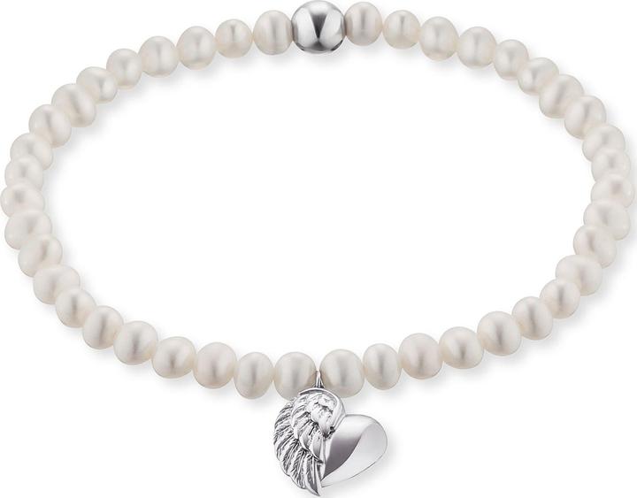 Produktbild Engelsrufer Pearl bracelet Heart with angel wings ERB-HEARTWINGPE (L) (17 cm, Perle, Silber rhodiniert)