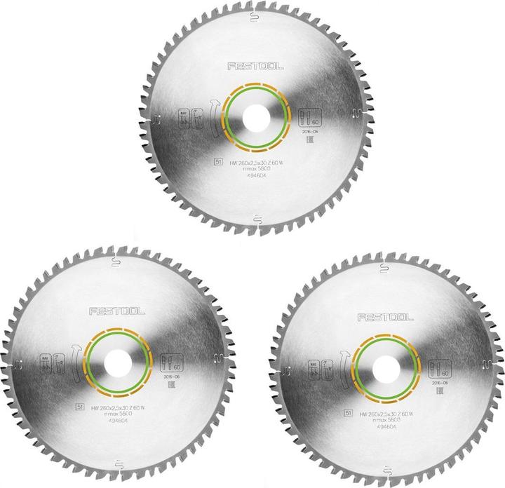 Produktbild Festool Universal Sägeblatt W60 260 x 2,5 x 30 mm 3 Stück ( 3x 494604 ) für Kapp Zugsäge KS 120 und
