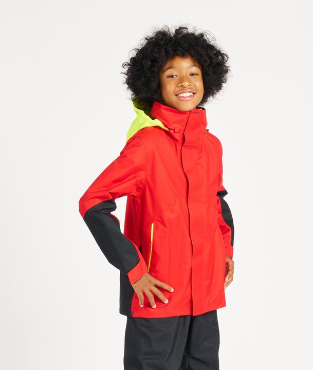 Produktbild Tribord Regenjacke Segeljacke Kinder wasserdicht winddicht - Sailing 300 rot/gelb (10, 11, 12)