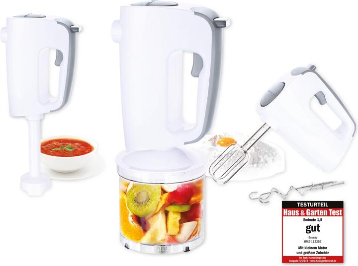 Produktbild Emerio Handmixer mit Knethaken, Quirle, Zerkleinerer (300 W)