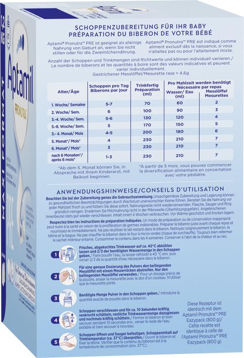 Nährwerte und Zutaten Aptamil Pronutra (1200 g, ab Geburt)