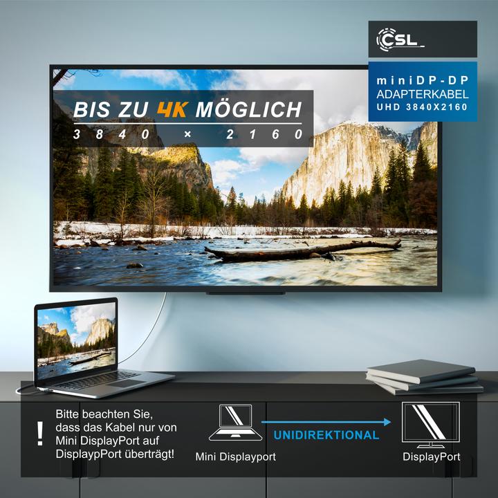 Produktbild CSL Mini DisplayPort zu DisplayPort Kabel - Audio Video Kabel - FullHD - kompatibel Apple Lenovo Surface (2 m, DisplayPort)