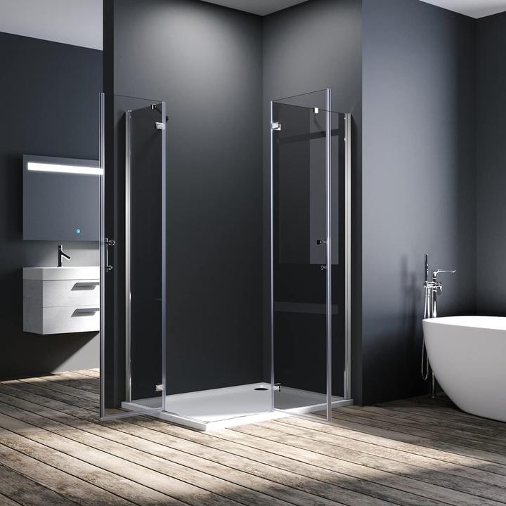 Produktbild SONNI Duschkabine Eckeinstieg Flügeltür ohne Rahmen 195cm 90x80cm (120 cm, 195 cm)