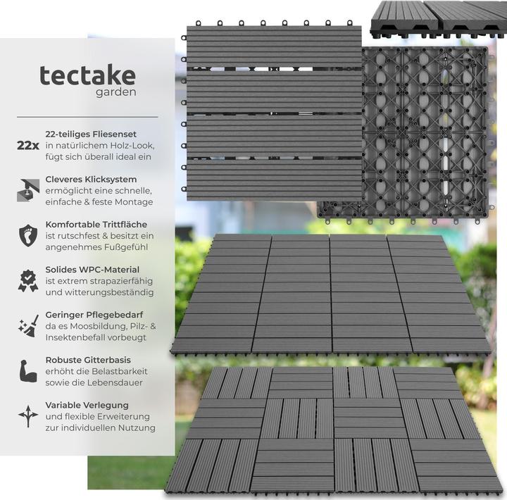 Produktbild tectake Set Terrassenfliesen (22 x, 31 x 31 cm)