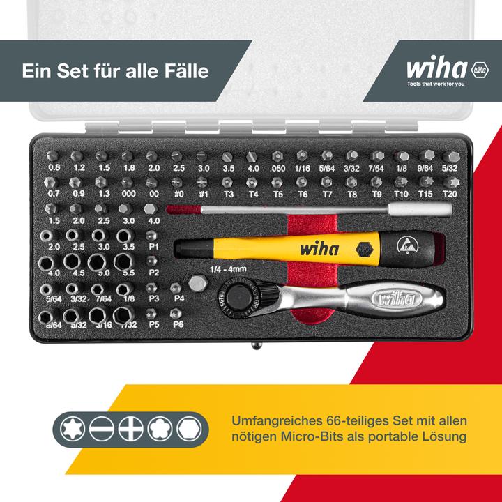 Actual product image Wiha Micro bit set 65 pcs. incl. storage box Precision mechanics screwdriver set Bit holder (4 mm)