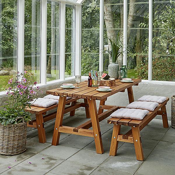 Image du produit Plus Garten Kit banc et table, table, 2 bancs, brun gris, L x l x h table 1771 x 750 x 720 (75 cm)