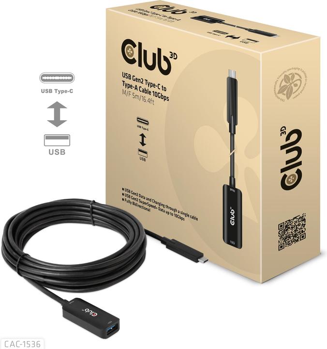 Immagine prodotto Club 3D Cavo Club3D USB 3.2 Tipo C <> USB Tipo A St/Bu (5 m, USB 3.1)