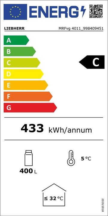 Etichetta energetica Liebherr Frigorifero a ricircolo d'aria MRFVG 4011 Nero (246 l)