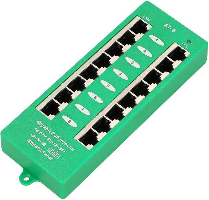 Actual product image Extralink ACTIVE POE INJECTOR 8 PORT GIGABIT 802.3AT/AF MODE A - - 8-Port Gigabit Ethernet (802.3at (PoE+), 802.3af (PoE))