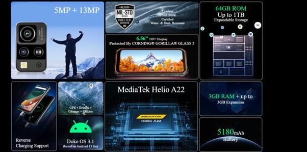 Actual product image Blackview MOBILE PHONE BV4800/3/64GB GREEN (64 GB, Black / Green, 6.56", 13 Mpx, 4G)