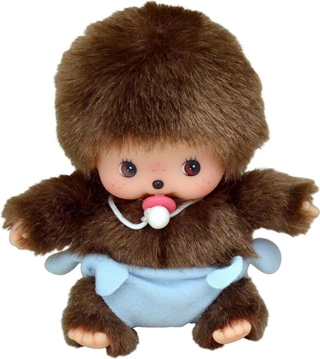 Image du produit Monchhichi Sekiguchi 235370 Original Bebichhichi garçon, en peluche marron, avec couche bleue, env. 15 cm (20 cm)