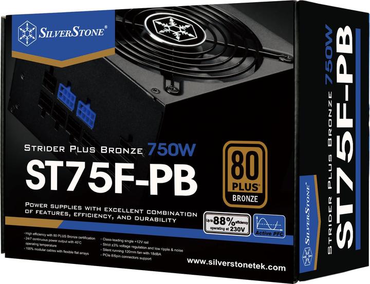 Image du produit Silverstone SST-ST75F-PB - Strider Plus Series, 750W 80 Plus Bronze ATX PC Power Supply, Low Noise 1 (750 W)