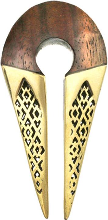Produktbild Star Piercing Ohrgewicht Schlüsselloch vergoldet zwei Spitzen mit Narra Holz (Organisch, Messing)
