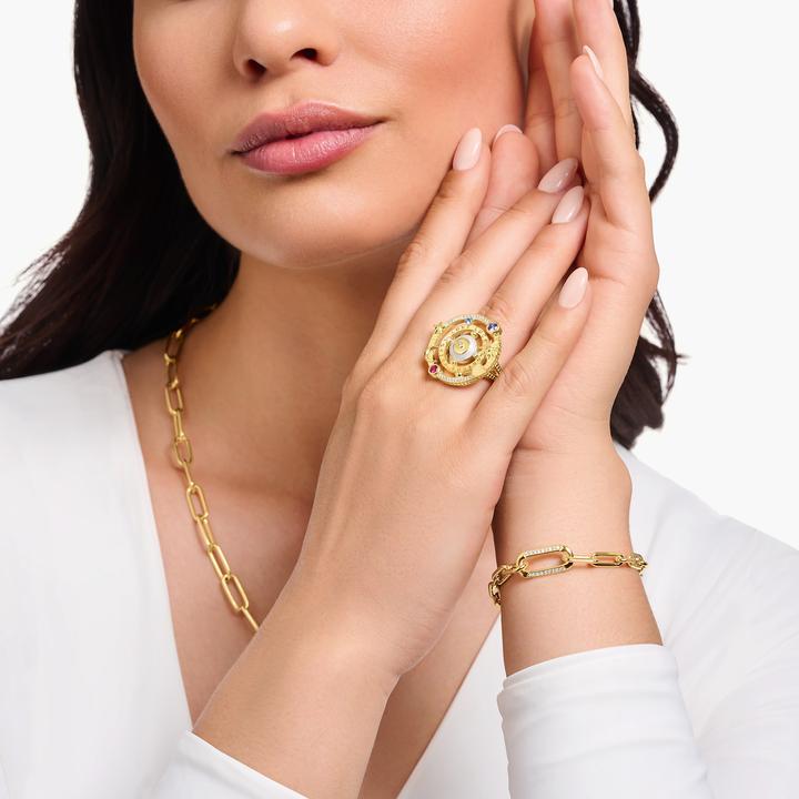 Actual product image Thomas Sabo Cosmic Design Cocktail Ring Gold Plated with Colourful Stones (58, 925 Silver)