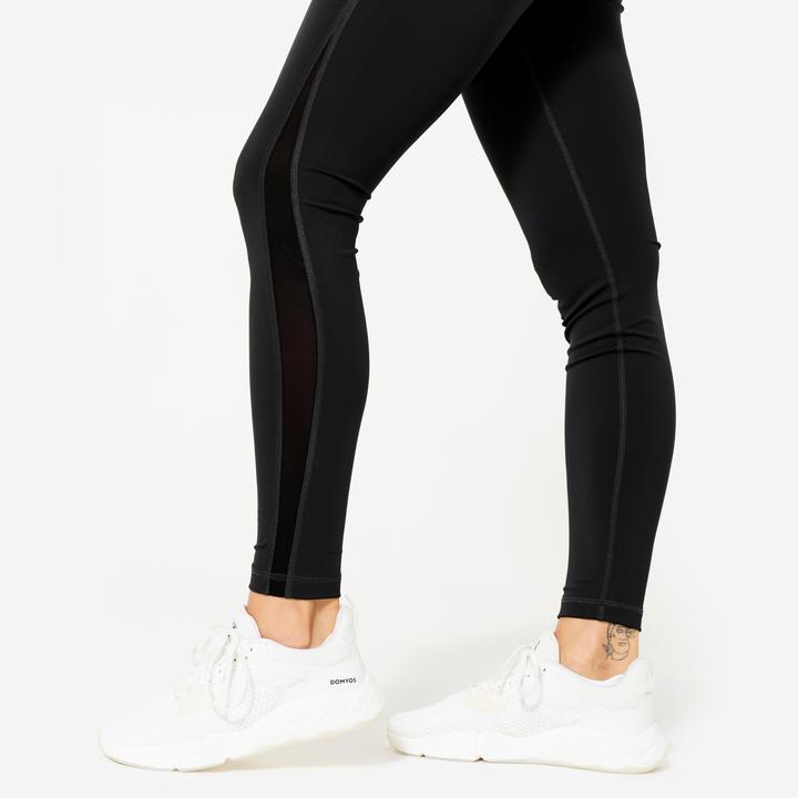 Actual product image Domyos Leggings Damen hoher Taillenbund Mesheinsatz - schwarz (W30/L31)