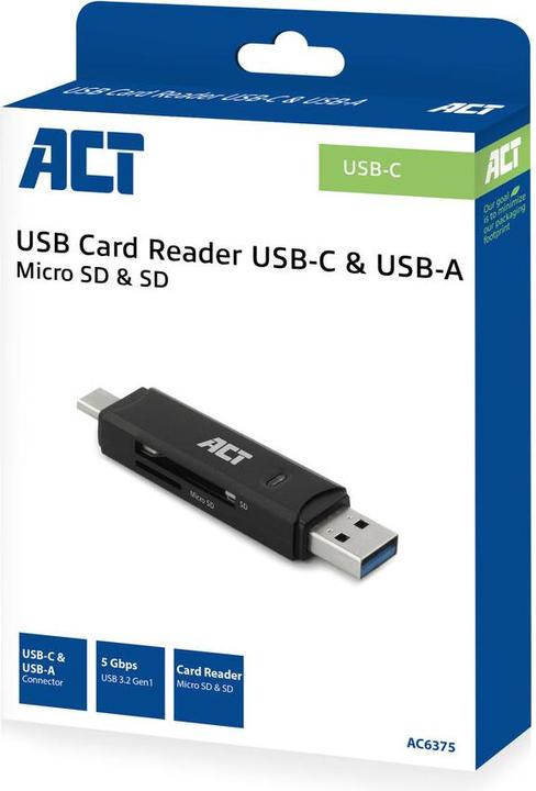 Actual product image USB 3.2 card reader, SD/micro SD, USB-C or USB-A, black (USB-C 3.2 Gen 1)