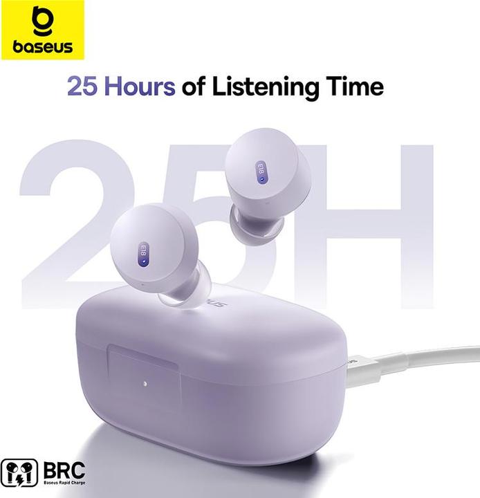 Actual product image Baseus Bowie E18 wireless TWS ENC IPX4 headphones - purple (25 h, Wireless)