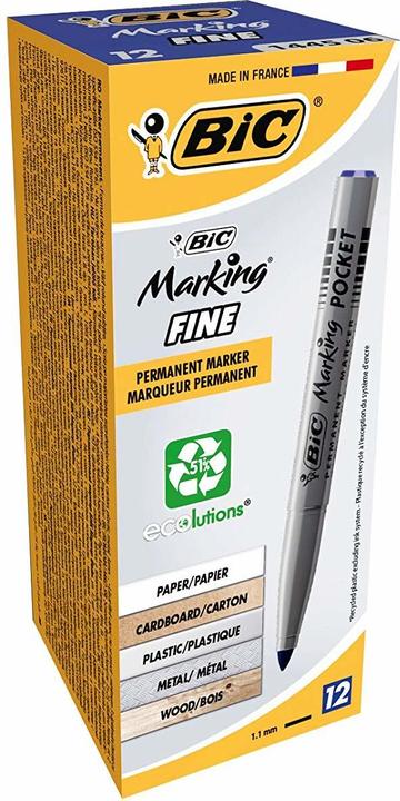 Bic Permanent Marker Marking Fine ECOlutions, blue (Blue, Silver, 1.10 mm, 12 x)