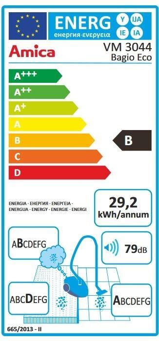 Energie-Label Amica Bagio Eco VM3044 Zylinder-Vakuum Beutellos
