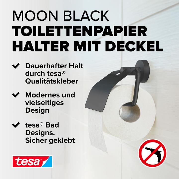 Immagine prodotto tesa Porta rotolo di carta igienica MOON BLACK con coperchio con soluzione adesiva senza foratura