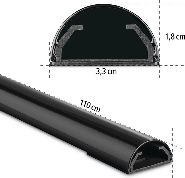 Image du produit Hama Chemin de câbles en aluminium, semi-circulaire, 110 x 3,3 x 1,8 cm, noir (Conduit, 110 cm)