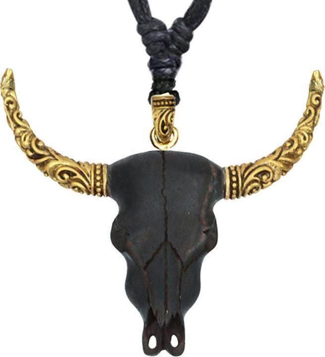 Immagine prodotto Star Piercing Collana nera Ciondolo placcato oro in legno di ferro con teschio di bufalo d'acqua (Organico, Ottone)