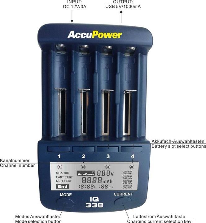 Image du produit AccuPower Chargeur de piles rondes NiCd, NiM (14500, 18650, AA, CR123A, Piles rechargeables + chargeur)