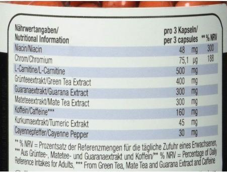 Nutritional values and ingredients Weider Body Shaper Thermo (120 Piece, Capsules, 90 g)