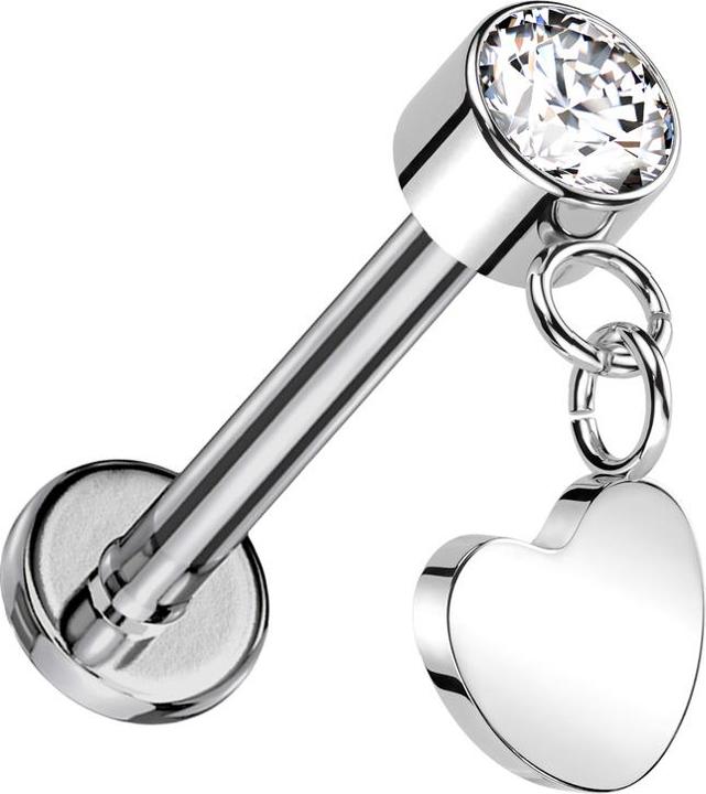 Produktbild Star Piercing Micro Threadless Labret silber Zylinder silber Kristall silber Anhänger Herz silber (ohne Messing, Titan G23)