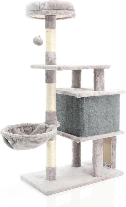 Image du produit Fudajo Arbre à chat clair Hauteur 112 cm Griffoir Escalade Abri Niche Animal domestique Jeux (112 cm, Gris clair)