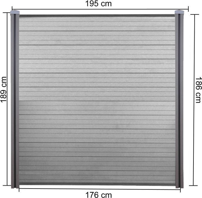 Produktbild Swisshandel24 WPC-Sichtschutz Sarthe, Windschutz Zaun, WPC-Pfosten 2er Set, 3,76m grau