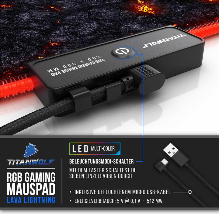 Image du produit Titanwolf Tapis de souris de jeu RGB, tapis de souris XL 800 x 300mm améliore la précision et la vitesse
