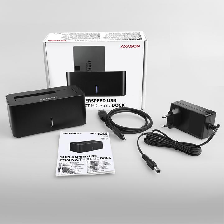 Produktbild Axagon ADSA-SN Speicherlaufwerk-Docking-Station USB 3.2 Gen 1 (3.1 Gen 1) Type-A Schwarz (3.5", 2.5")