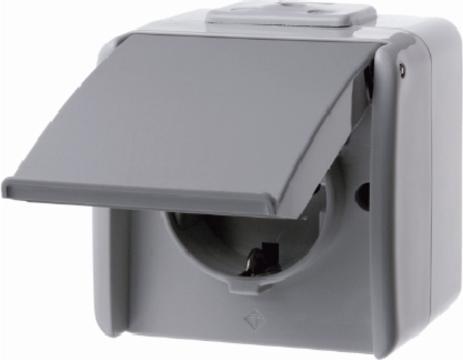 Produktbild Berker Steckdose 1f lgr AQUATEC IP44 AP Klappd 474005