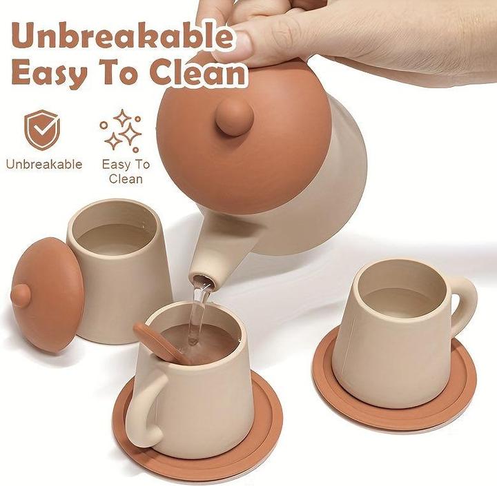 Actual product image Activity Board BPA free silicone kitchen toy set, non-toxic teacup, baby kids kitchen toys